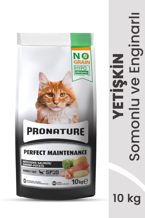 Pronature Tahılsız Yetişkin Kuru Kedi Maması (Perfect Maintenance) - Somonlu ve Enginarlı – 10KG