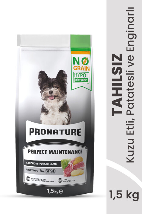 Pronature Tahılsız Yetişkin Kuru Köpek Maması (Perfect Maintenance) - Kuzu Etli Patatesli ve Enginarlı - 1,5KG