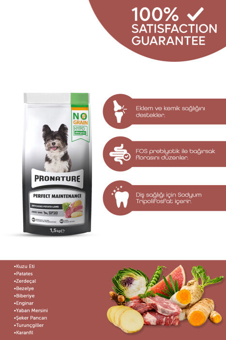 Pronature Tahılsız Yetişkin Kuru Köpek Maması (Perfect Maintenance) - Kuzu Etli Patatesli ve Enginarlı - 1,5KG