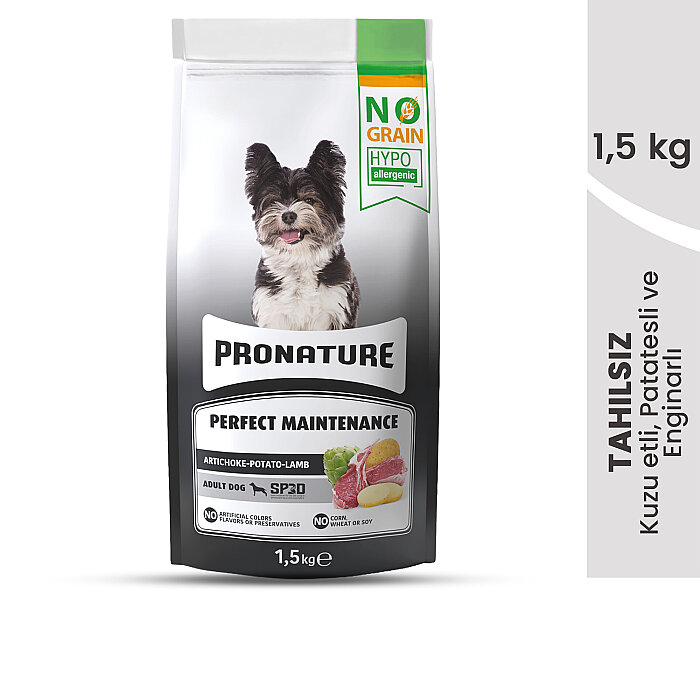 Pronature Tahılsız Yetişkin Kuru Köpek Maması (Perfect Maintenance) - Kuzu Etli Patatesli ve Enginarlı - 1,5KG - 2