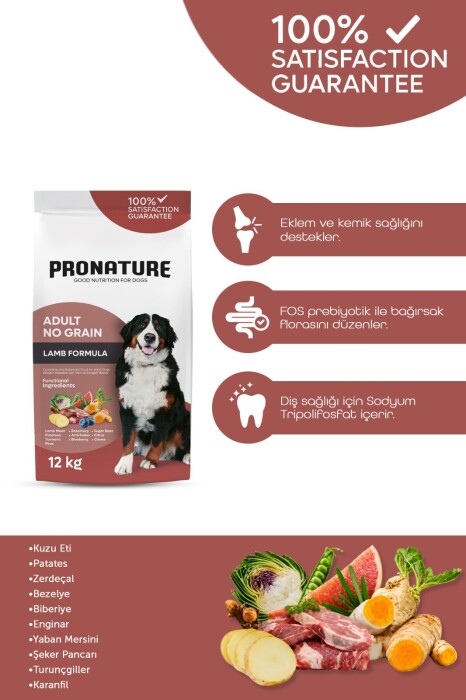 Pronature Tahılsız Yetişkin Kuru Köpek Maması (Perfect Maintenance) - Kuzu Etli Patatesli ve Enginarlı - 12KG