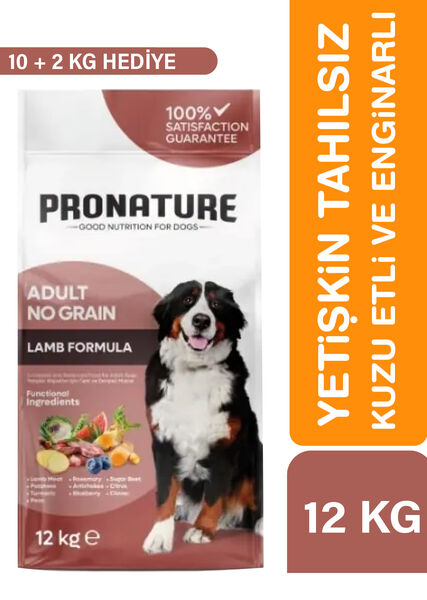 Pronature Tahılsız Yetişkin Kuru Köpek Maması (Perfect Maintenance) - Kuzu Etli Patatesli ve Enginarlı - 10 KG + 2 KG HEDİYE