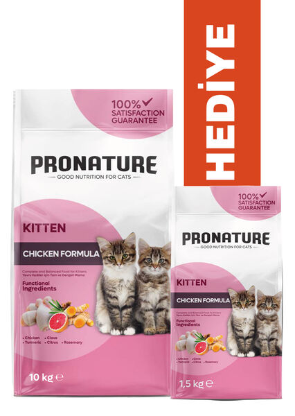 Pronature Yavru Kuru Kedi Maması - Tavuk Etli ve Pirinçli - 10 KG + KÜÇÜK PAKET 1,5 KG