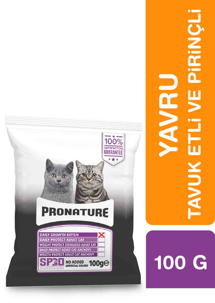 Pronature Yavru Kuru Kedi Maması (Daily Growth) - Tavuk Etli ve Pirinçli - 100GR