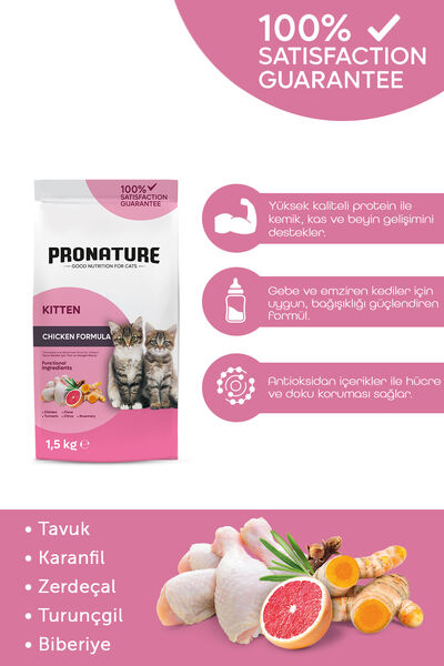 Pronature Yavru Kuru Kedi Maması (Daily Growth) - Tavuk Etli ve Pirinçli - 1,5KG