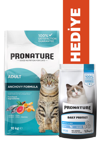 Pronature Yetişkin Kuru Kedi Maması - Hamsili ve Pirinçli - 10KG + KÜÇÜK PAKET 1,5 KG