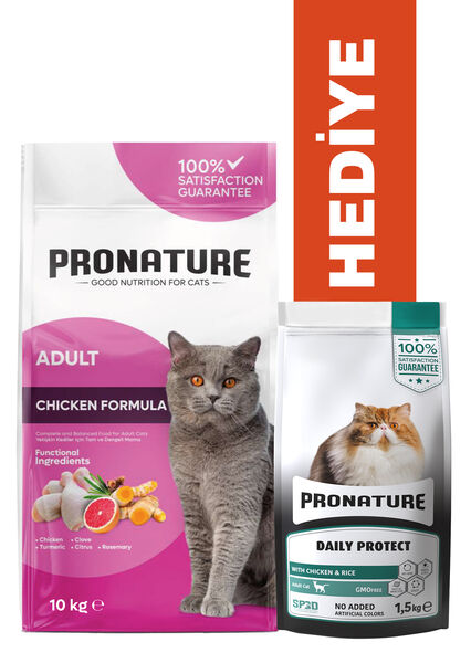 Pronature Yetişkin Kuru Kedi Maması - Tavuk Etli ve Pirinçli - 10KG + KÜÇÜK PAKET 1,5 KG