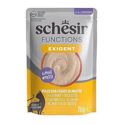 Schesir Exigent Tavuk ile Ördek Karaciğeri Tam ve Dengeli Yetişkin Kedi Maması Pouch 70g - 1