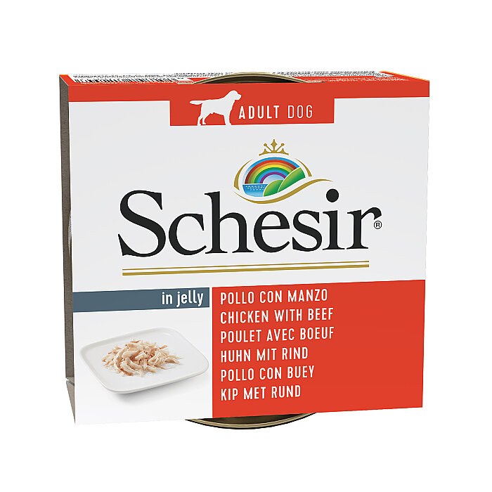 Schesir Jelly Tavuk Fileto ve Sığır Jöle İçinde Yetişkin Köpek Konservesi 150g - 1