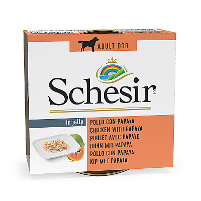 Schesir Jelly Tavuk ve Papaya Jöle İçinde Yetişkin Köpek Konservesi 150g