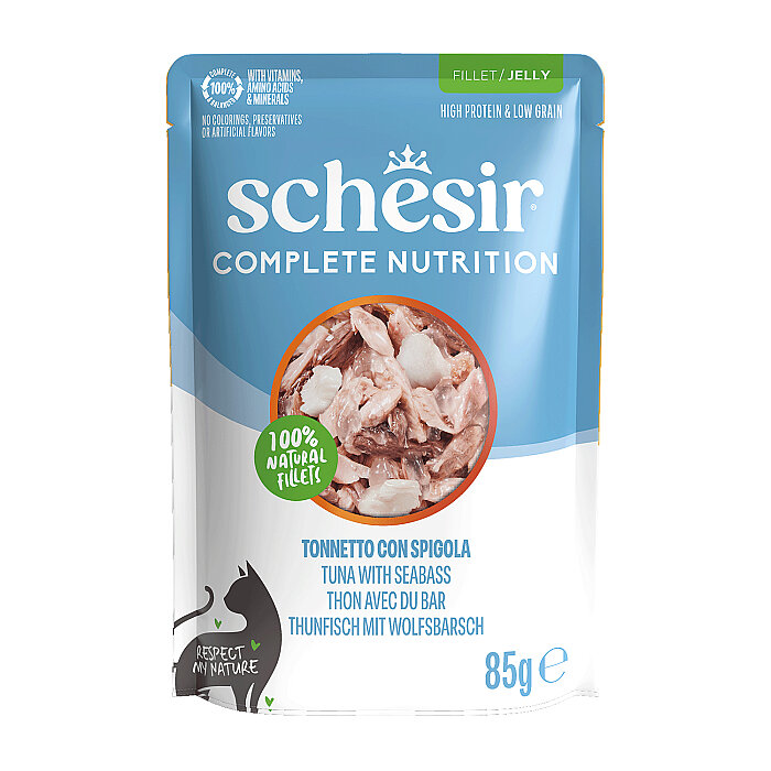 Schesir Jelly Ton Balıklı ve Levrekli Jöle İçinde Yetişkin Kedi Pouch 85g - 1