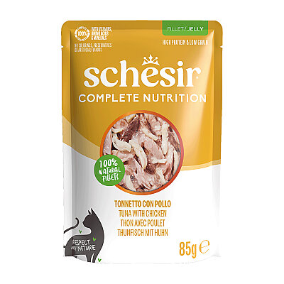 Schesir Jelly Ton Balıklı ve Tavuklu Jöle İçinde Yetişkin Kedi Pouch 85g