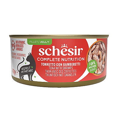 Schesir Tam ve Dengeli Ton Balığı ile Karidesli Jöle İçinde Kedi Konservesi 140g