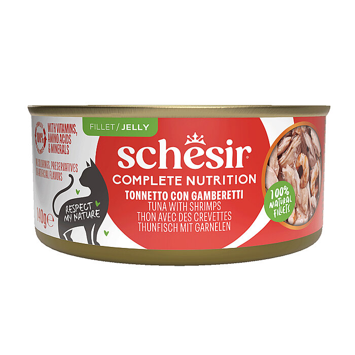 Schesir Tam ve Dengeli Ton Balığı ile Karidesli Jöle İçinde Kedi Konservesi 140g - 1