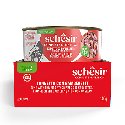 Schesir Tam ve Dengeli Ton Balığı ile Karidesli Jöle İçinde Kedi Konservesi 140g - 3