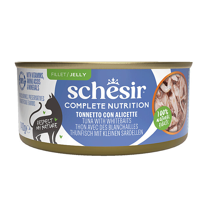 Schesir Tam ve Dengeli Ton Balığı ile Ringa Balıklı Jöle İçinde Kedi Konservesi 140g - 1