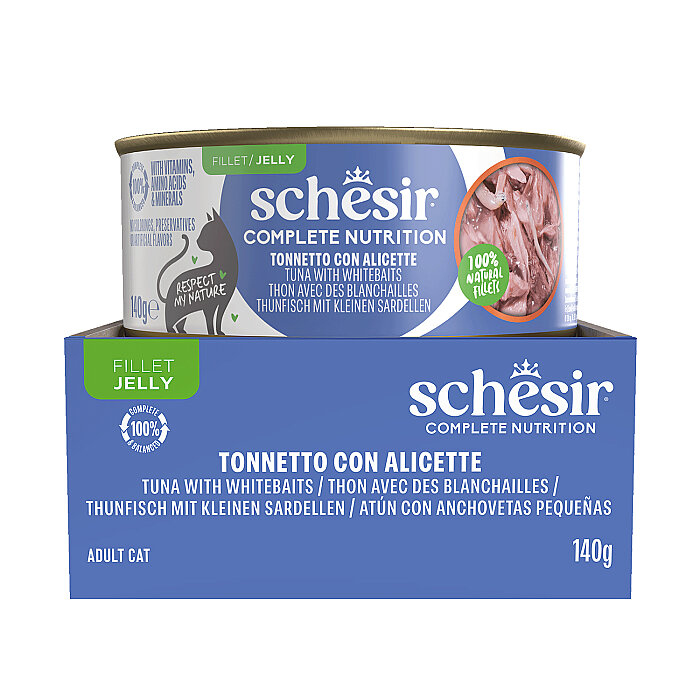 Schesir Tam ve Dengeli Ton Balığı ile Ringa Balıklı Jöle İçinde Kedi Konservesi 140g - 3