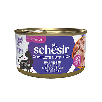 Schesir Ton Balıklı Sığır Filetolu ve Pirinçli Pişirme Suyunda Yetişkin Kedi Konservesi 85g